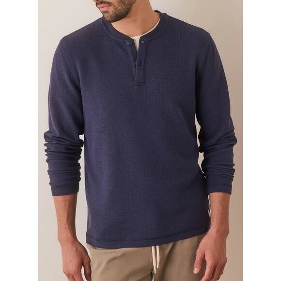 Marine Layer Double Knit Cotton Long Sleeve Henley Navy Medium - Picture 1 of 5
